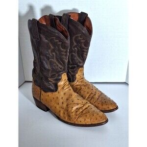Dan Post Men's Full Quill Leather Ostrich Western Cowboy Boots Sz 13D Brown Tan